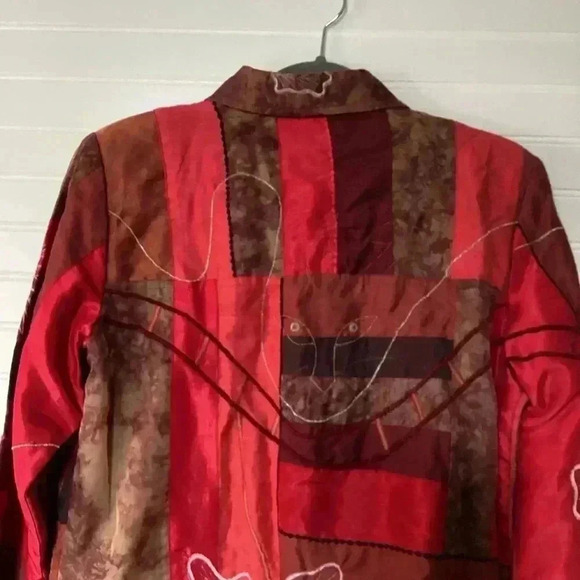 Indigo Moon Patcgwork Lion stitching Ling Sleeve Jacket Size Small Oversized Red - Picture 8 of 16